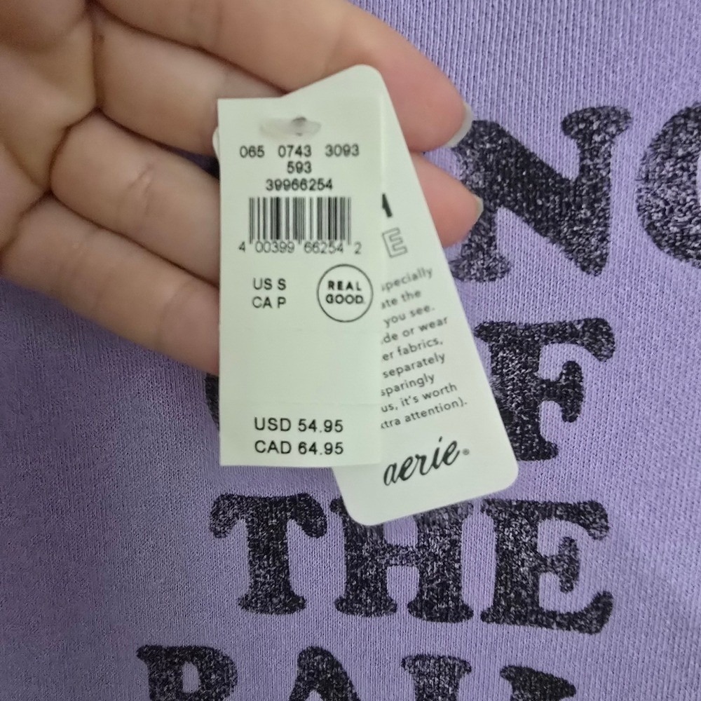 AERIE New Oversized Going off the Rails Purple Crewneck Sweatshirt SZ Small Cozy - Picture 9 of 11